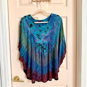 Blue tie dye advance apparel poncho top